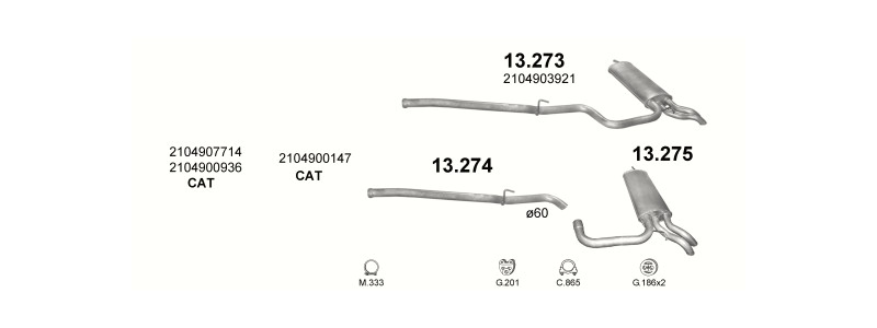 Schéma výfukového systému MERCEDES E220 - T210 2.2