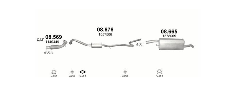 Schéma výfukového systému FORD FUSION 1.6 D