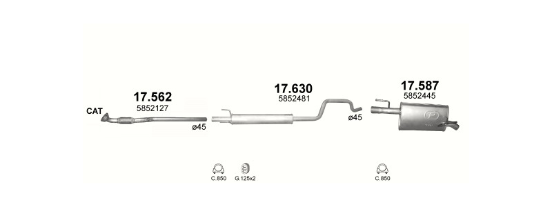 Schéma výfukového systému OPEL MERIVA A 1.4
