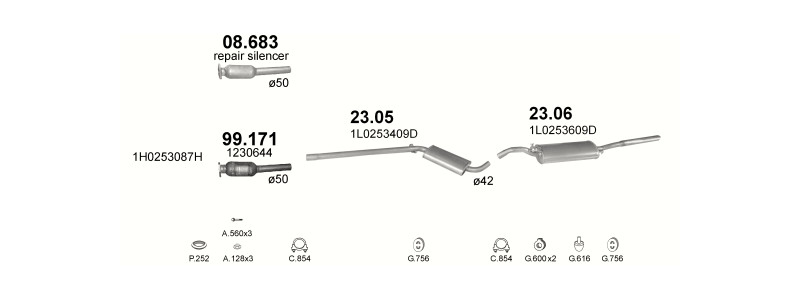 Schéma výfukového systému SEAT TOLEDO 1.9 D