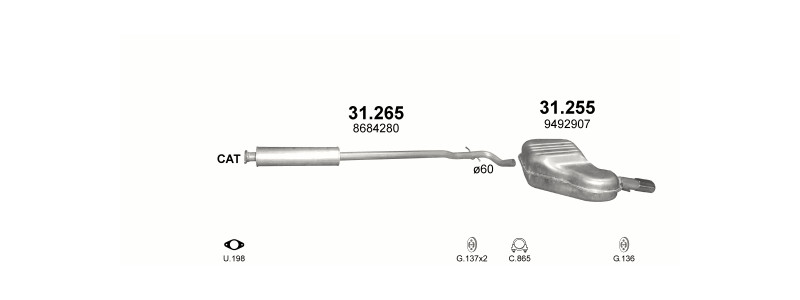Schéma výfukového systému VOLVO S60 2.0