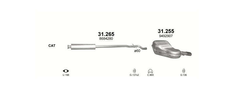 Schéma výfukového systému VOLVO S60 2.3