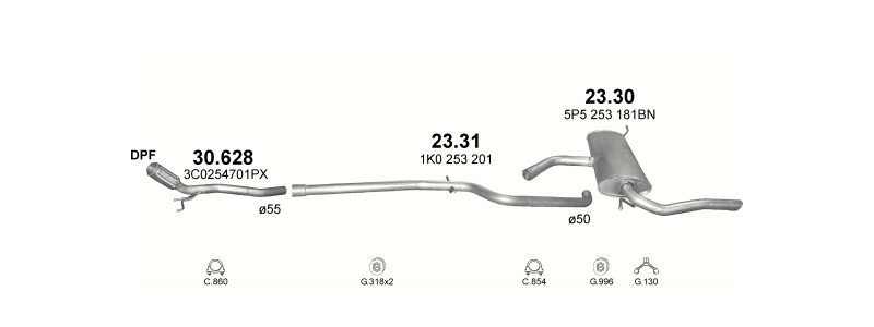 Schéma výfukového systému SEAT ALTEA XL 1.9 D