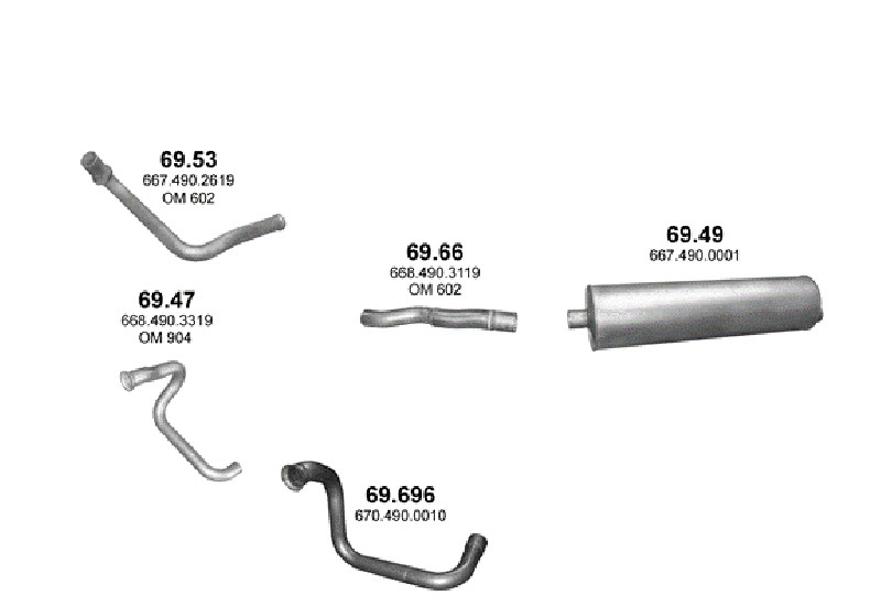 Schéma výfukového systému MERCEDES VARIO 512 D/ 612 D/ 812 D/ 812 DA/ 814 D/ 814 DA