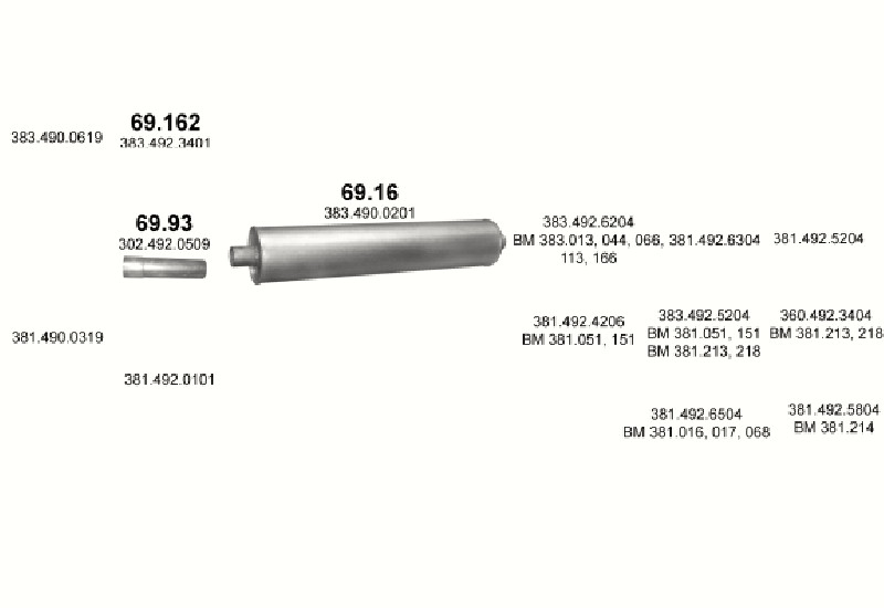 Schéma výfukového systému MERCEDES 10-16 T 1217/1217 A-AK-K-AS-KO-S-LS-L/1417/1417 A-AK-K-KO-AKO/1617/1