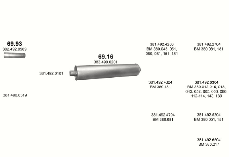 Schéma výfukového systému MERCEDES 10-16 T 1017/1017 A/1017 KO/1017 AS/1017 S/1017 AK/1017 K/1017 AF/10