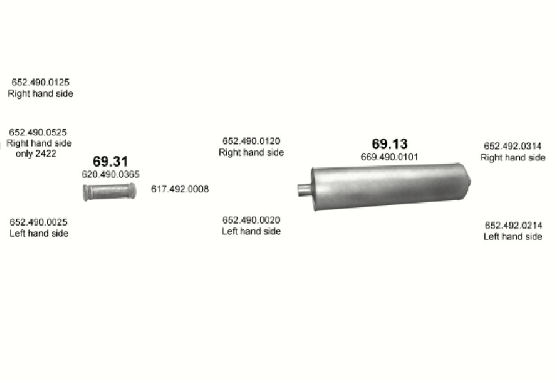 Schéma výfukového systému MERCEDES 17-18 T 1722/1722 K/2422