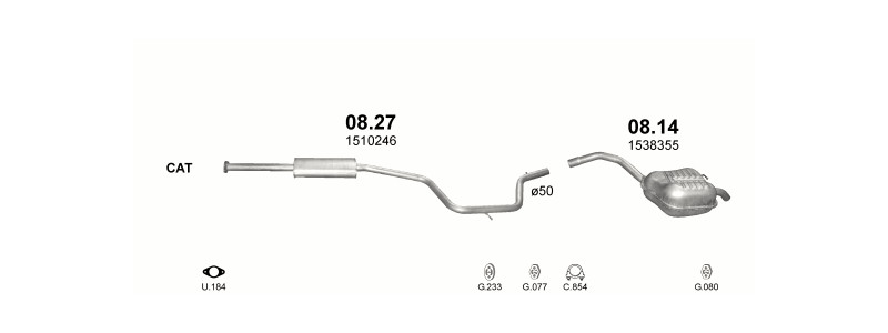 Schéma výfukového systému FORD MONDEO 1.6