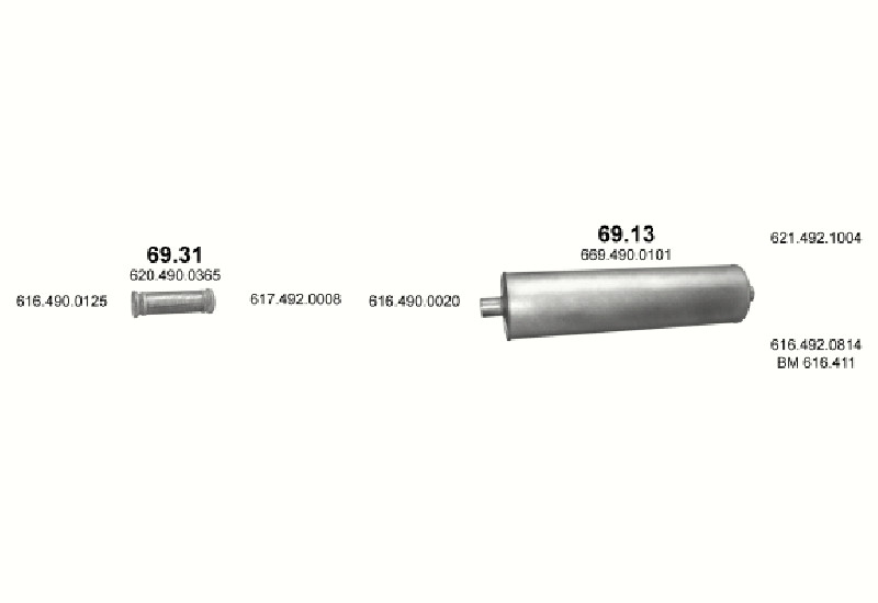Schéma výfukového systému MERCEDES 19-33 T 2219 C/2220/2220 L/2219 CL