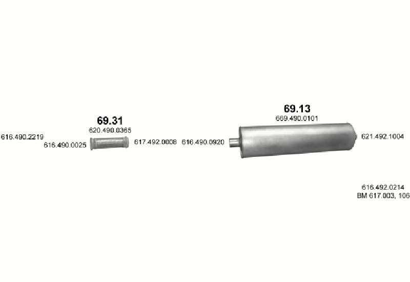 Schéma výfukového systému MERCEDES 10-16 T 1614/1614 L/1614 K