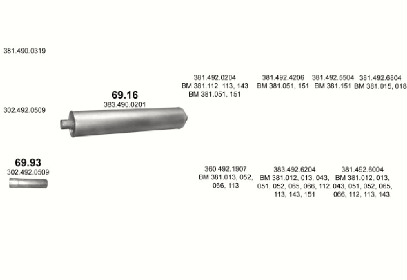 Schéma výfukového systému MERCEDES 10-16 T 1217/1217 A-S-AS-AS-K-KO