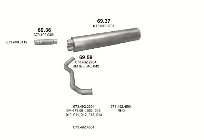 Schéma výfukového systému MERCEDES 6-9 T 709/709 K/809/809 K