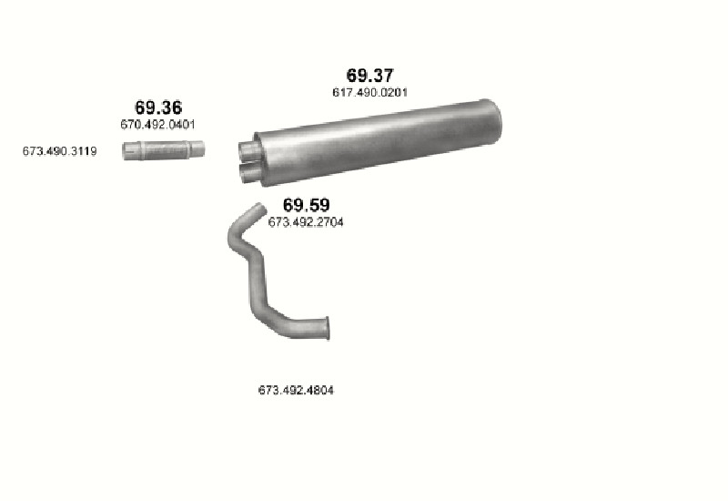 Schéma výfukového systému MERCEDES 6-9 T 709 K/809 K