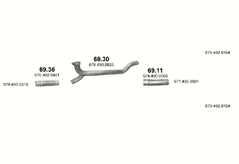 Schéma výfukového systému MERCEDES 10-16 T 1254 L/1324 L/1324/1324 L-S-LS/1524/1724/