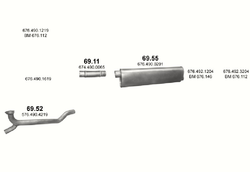 Schéma výfukového systému MERCEDES 10-16 T 1117 A/1317 AK/1320 AK