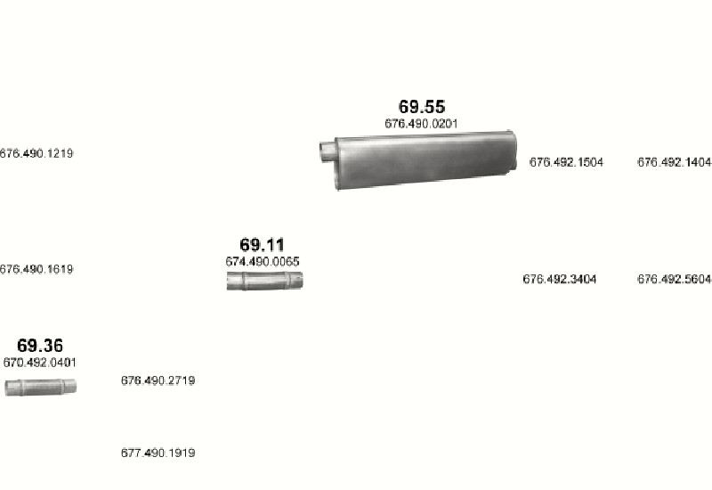 Schéma výfukového systému MERCEDES 10-16 T 1120 AF/1121 F/1124 AF