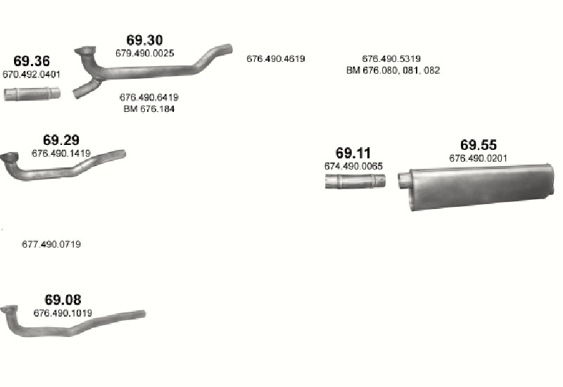 Schéma výfukového systému MERCEDES 6-9 T 817 F/917 F/1120 F/1124 F