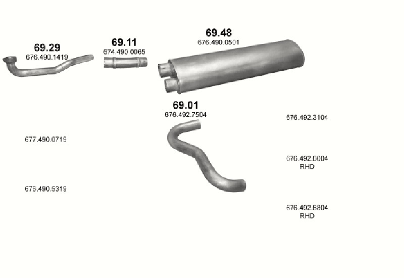 Schéma výfukového systému MERCEDES 10-16 T 817 L/817 LS/1117 L/1117 LS/1317 L/1317 LS/1517 L/1120 L/112