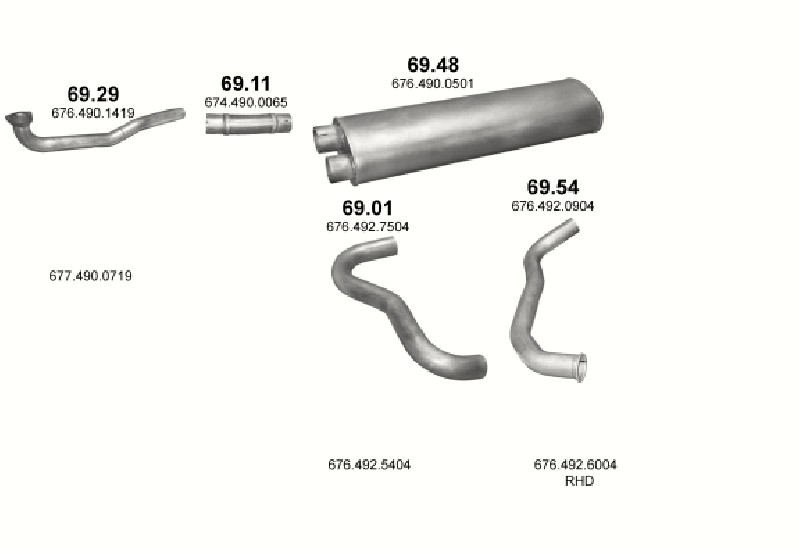 Schéma výfukového systému MERCEDES 6-9 T 817/817 K-S/1117/1117 K-S/1317/1317