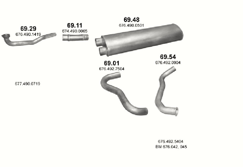 Schéma výfukového systému MERCEDES 10-16 T 817/817 S-K/1117/1117 S-K/1317/1317 S/1517
