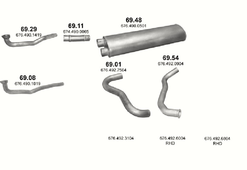 Schéma výfukového systému MERCEDES 10-16 T 1117/1317 L/1517 L/1317 LS