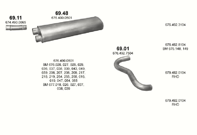 Schéma výfukového systému MERCEDES 10-16 T 817 K-L-LS-S/917/1117/1117 L-LS-S/1120/1120 L/1317 S-K-AK/13