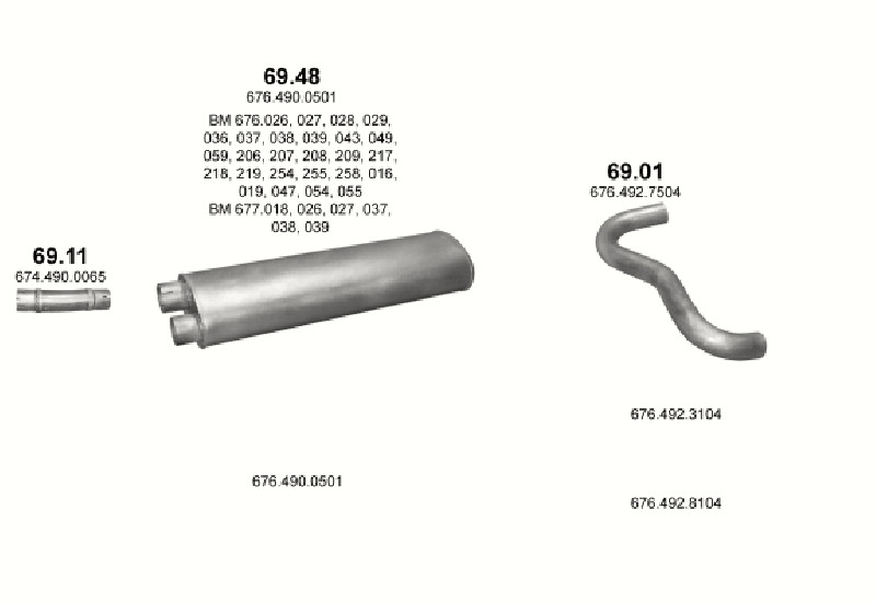 Schéma výfukového systému MERCEDES 10-16 T 817 L-S-K-LS/917/1117/1117 L-S-LS/1120/1120 L/1317 S-K-AK/13