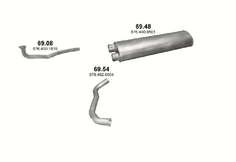 Schéma výfukového systému MERCEDES 10-16 T 817 L-LS/1117 L-LS/1120 L-LS/1317  L-LS/1320 L-LS/1324 L/151