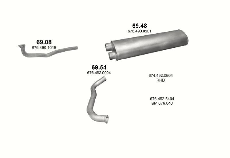 Schéma výfukového systému MERCEDES 10-16 T 1117 S-K/817/817 K-S/1117/1317/1517