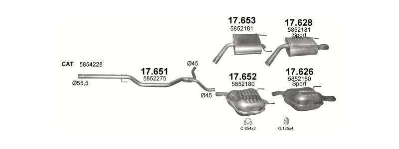 Schéma výfukového systému OPEL VECTRA C 2.0