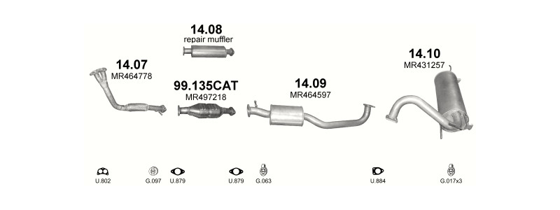 Schéma výfukového systému MITSUBISHI PAJERO PININ 1.8