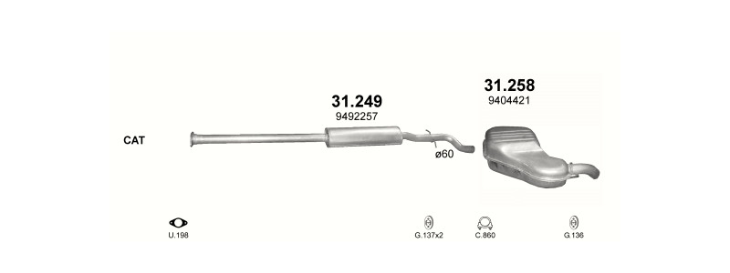 Schéma výfukového systému VOLVO S80 3.0