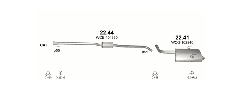 Schéma výfukového systému ROVER 75 1.8