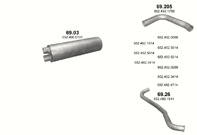 Schéma výfukového systému MERCEDES 10-16 T 1424/1424 L-S-LS/1427 L-S-LS/1431 LS