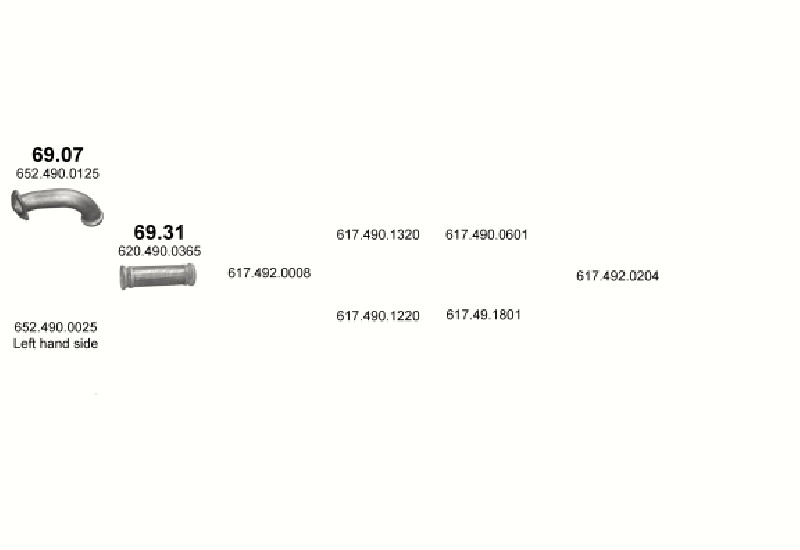 Schéma výfukového systému MERCEDES 10-16 T 1222 F/1422 F/1424 F/1431 F
