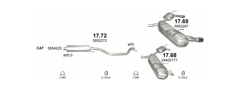 Schéma výfukového systému OPEL SIGNUM 2.2