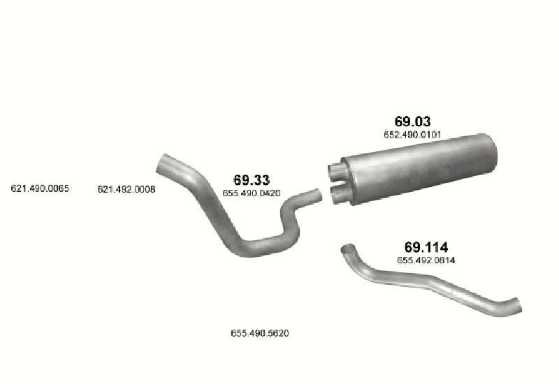 Schéma výfukového systému MERCEDES 19-33 T 2024/2024 K/2031/2031 S-K/2531/2531 L/2534/2534 L/2631/2631