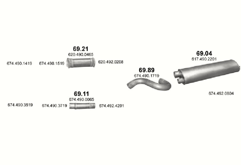 Schéma výfukového systému MERCEDES 10-16 T 1314 KO