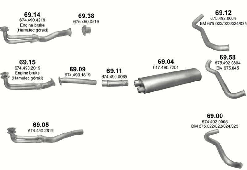 Schéma výfukového systému MERCEDES 10-16 T 1514/1514 K