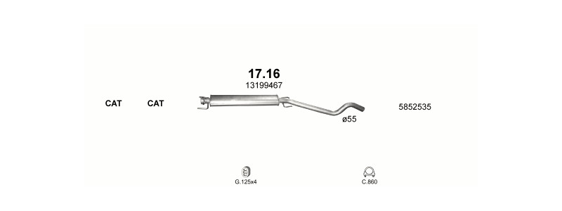 Schéma výfukového systému OPEL ASTRA H 2.0