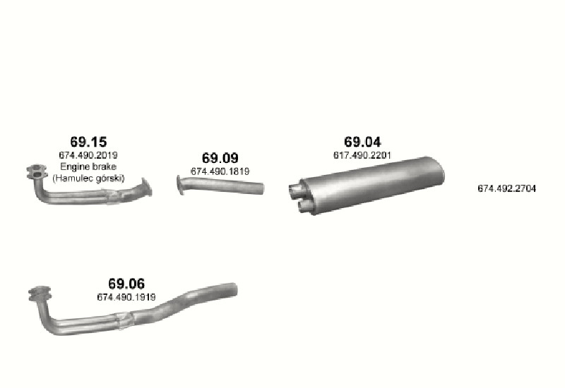 Schéma výfukového systému MERCEDES 10-16 T 1114/1114 L-K-S/1314/1314 L-K/1317 K