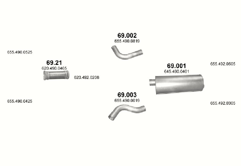 Schéma výfukového systému MERCEDES 17-18 T 1735/1729 AK/1834 AK