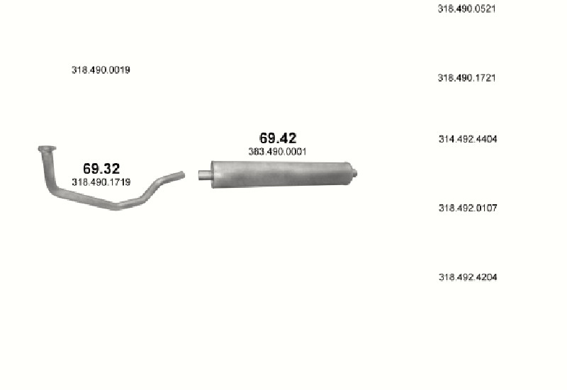 Schéma výfukového systému MERCEDES 6-9 T 811 LP-LPK-LPO-LPS/ 813 LP-LPK-LPL-LPLS-LPO-LPS/ 913 LP-LPL-