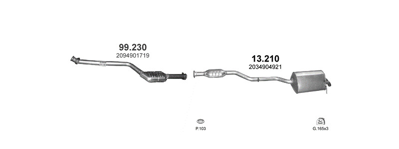 Schéma výfukového systému MERCEDES C200 - T203 1.8