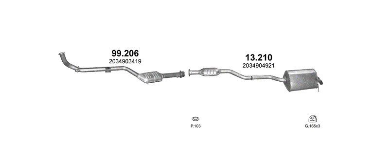 Schéma výfukového systému MERCEDES C200 - T203 2.0