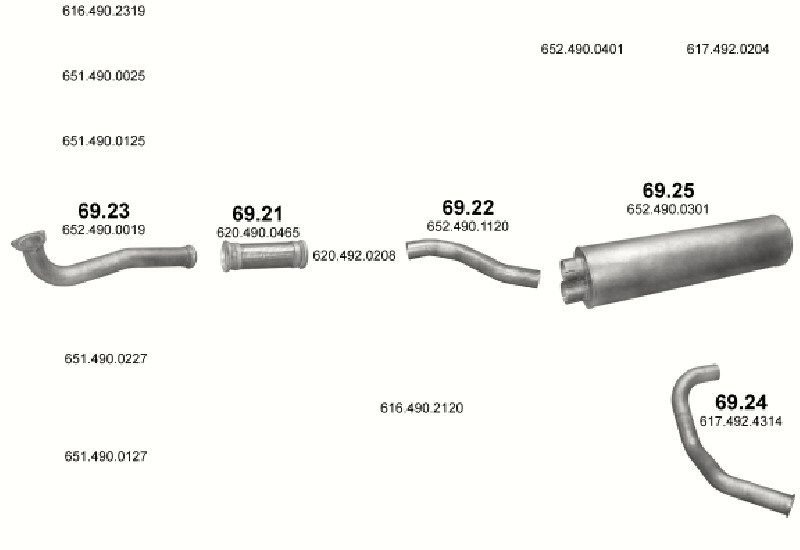 Schéma výfukového systému MERCEDES 17-18 T 1717/1717 L-K-AK/1720-1720 L-S/1816 L/1820/1820 L-K-AK