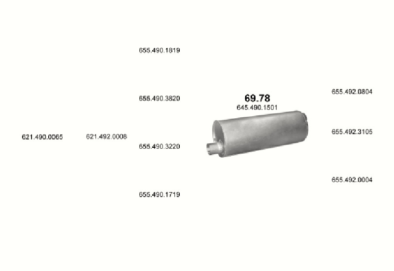 Schéma výfukového systému MERCEDES 19-33 T 2050 S/2635 A-AS-AK/2638 A-LA-AS-AK/2644 A-AS-AK/2645 AS/264