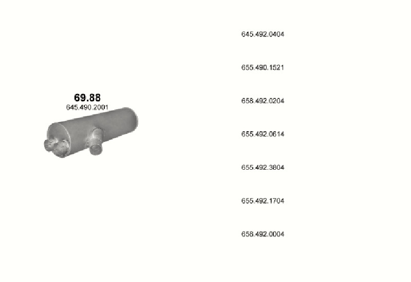 Schéma výfukového systému MERCEDES 19-33 T 2635/2635 L-S-LS-K/2638 K/2644 K/2648/2648 S/2650/2650 S-K/3