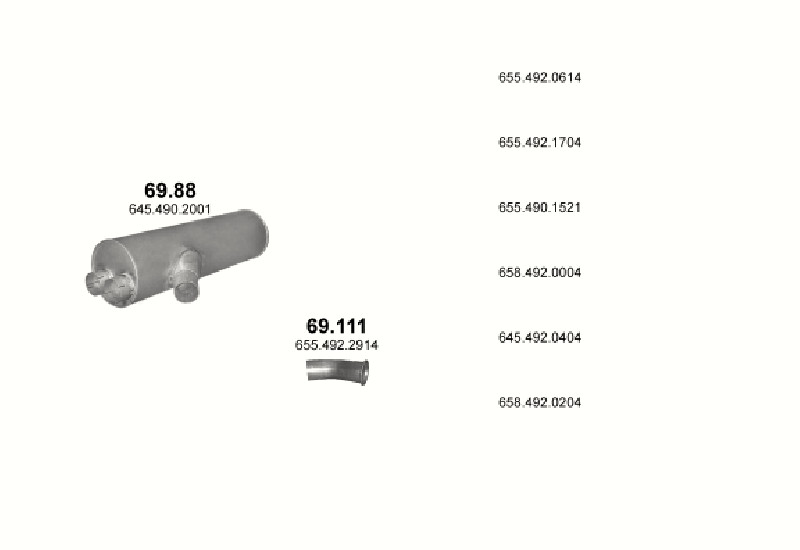 Schéma výfukového systému MERCEDES 19-33 T 2435/2435 L-LS/2448/2448 L-LS/2535/2535 L/2538 L/2544 L/2550