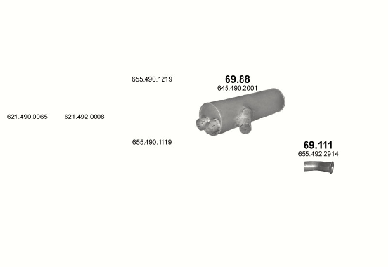 Schéma výfukového systému MERCEDES 19-33 T 2448 S-LS/2534/2534 S-LS/2535 LS/2538/2538 S-LS/2544/2544 S-